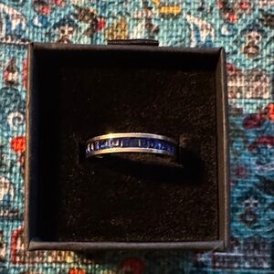 Blue Crystal Inlay Women's Eternity Band -  Stainless Steel - NEW (8)